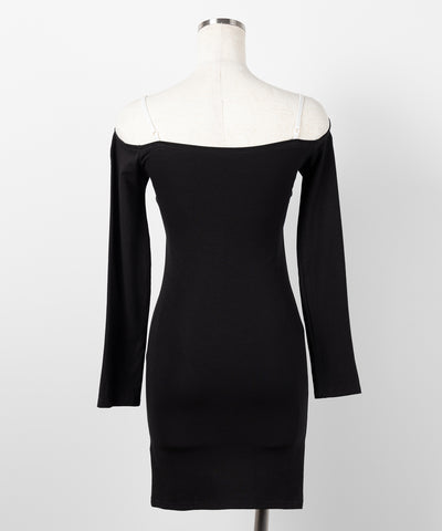 レースオフショルダーシャーリングタイトミニワンピース ／ Lace off-shoulder shirring tight mini onepiece