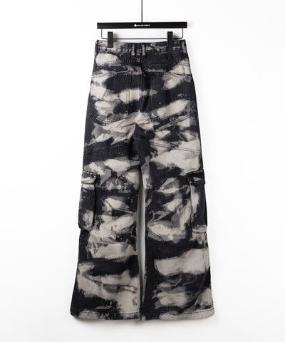 【 ２color ／ ４size 】クラッシュブリーチストレートカーゴデニム ／crash bleach straight cargo denim