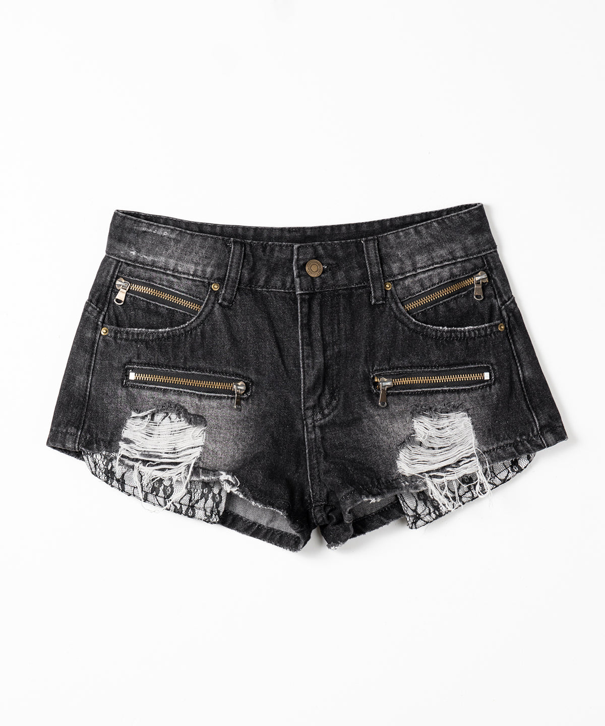 レースポケットダメージデニムマイクロショートパンツ／ lace pocket damage denim micro short pants