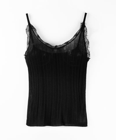 【 ２点セット 】レースニットキャミソール ＋ シアーニットカーディガン SET ／ lace knit camisole + sheer knit cardigan SET