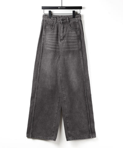 【 ３color ／ ４size 】サイドタック切替ハイウエストストレートデニム ／side tack kirikae highwaist straight denim