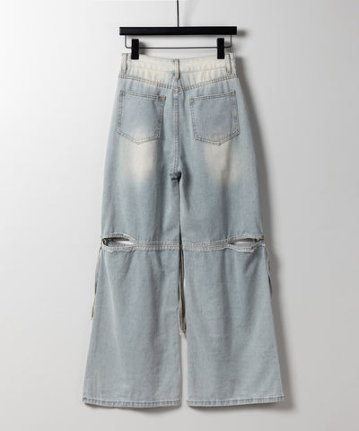 【 ４size ／ ２color 】カットアウトストラップヴィンテージルーズデニム ／ cutout strap vintage loose denim
