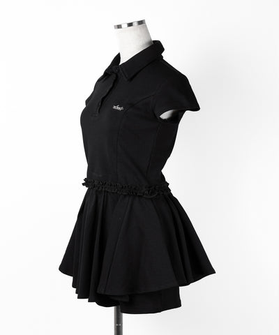 【 セットアップ 】ロゴプレート半袖トップス＋フレアミニスカパン SET ／( SETUP ) logo plate short sleeve tops + flared mini skirt pants