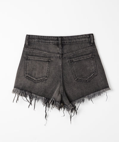 ラインストーンクラッシュダメージデニムショートパンツ／Rhinestone crash damage denim short pants