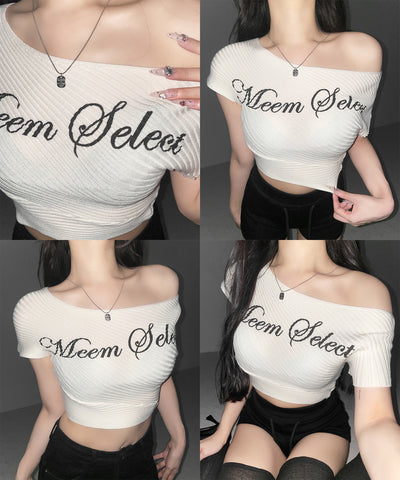 レタリングロゴワンショルリブニット ／ lettering logo oneshoulder lib knit