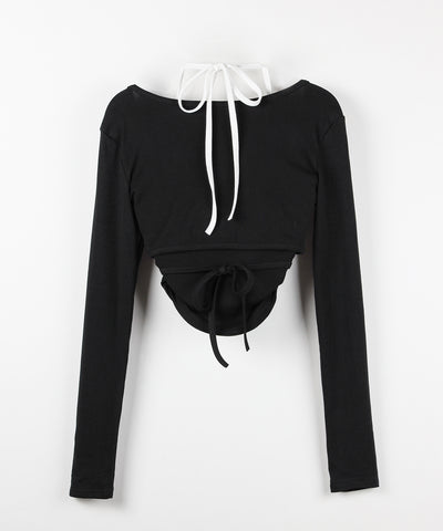 【２点セット 】２WAY クロスストラップショートカーディガン＋ ホルターリボンバイカラーキャミSET ／ 2WAY cross strap short cardigan + halter ribbon bicolor camisole SET