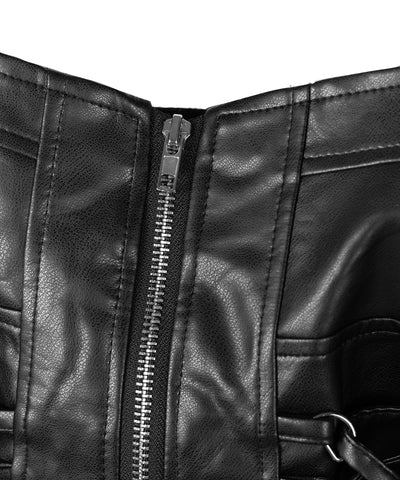 ダブルリボンレースアップフェイクレザーショートビスチェ ／ double ribbon laceup fake leather short bustier