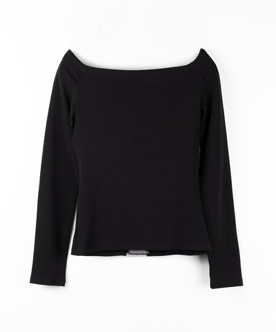 十字架クロスデザインカットアウトオフショルスリムトップス ／ cross design cutout offshoulder slim tops