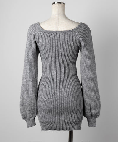 【 ２color 】スクエアネックリブニットミニワンピース ／ square neck rib knit mini one piece