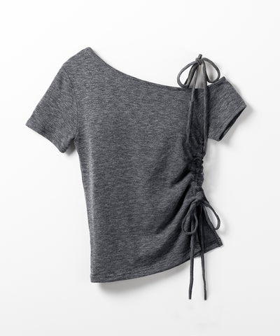 ストラップリボンワンショルサイドギャザートップス ／ strap ribbon one shoulder side gather tops