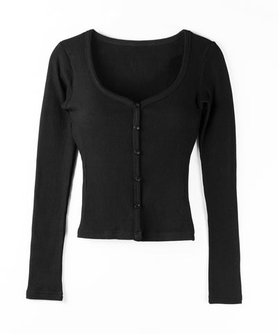 【 裏微起毛 】フロントボタンタイトリブカットソートップス ／ front button tight ribbed cutsew tops