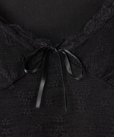 フロントリボンレイヤードレーストップス ／ front ribbon layered lace tops