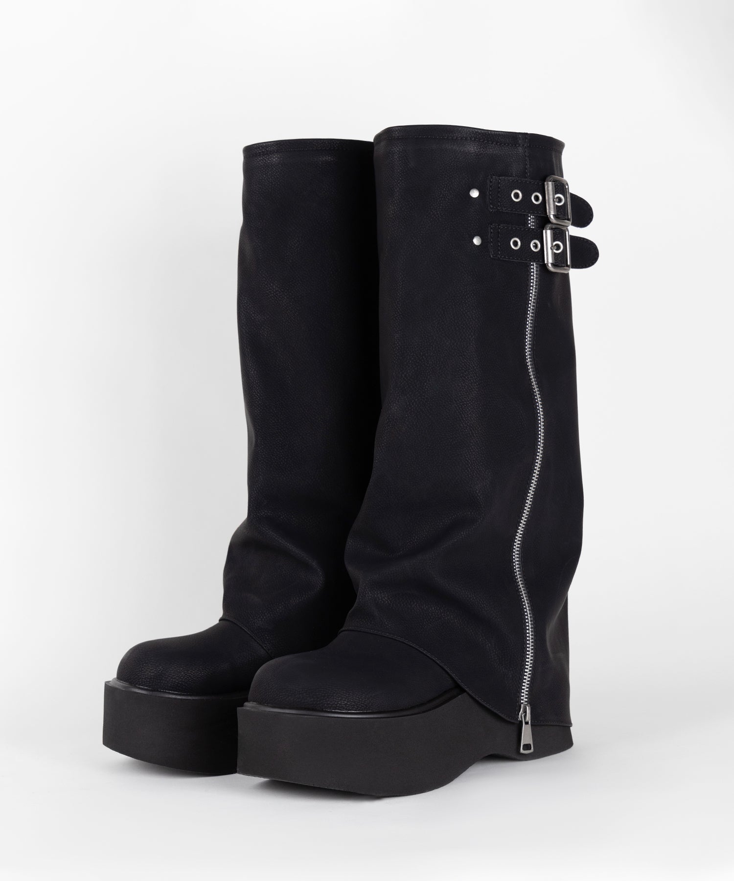 【 ２color 】ベルテッドヴィンテージ厚底カバーロングブーツ ／belted vintage platform cover long boots