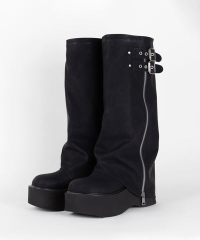 【 ２color 】ベルテッドヴィンテージ厚底カバーロングブーツ ／belted vintage platform cover long boots