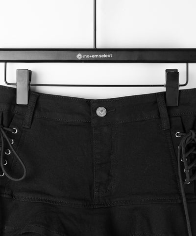 【 インパン裏地付 】レースアップブラックフリルミニスカート ／ laceup black frill mini skirt