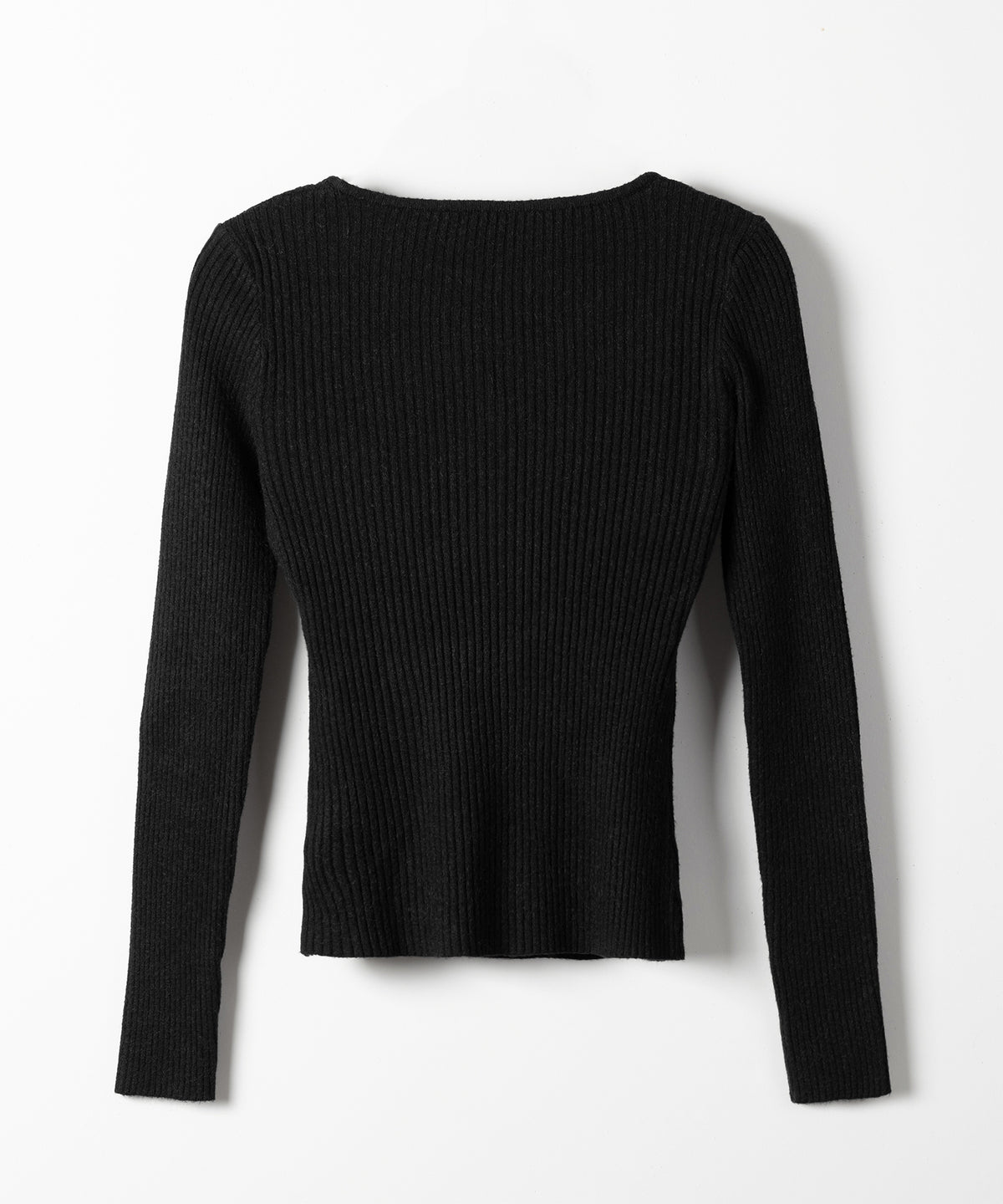 フロントボタンヘンリーネックスリムリブニット ／ Front button henley neck slim rib knit