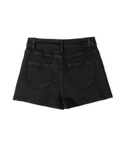 スタッズジップデザインストレッチデニムミニスカパン／ studs zip design stretch denim mini skirt pants