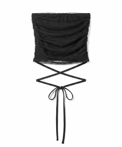 ウエストクロスチュールドッキングベアトップ ／ waist cross tulle docking bare top