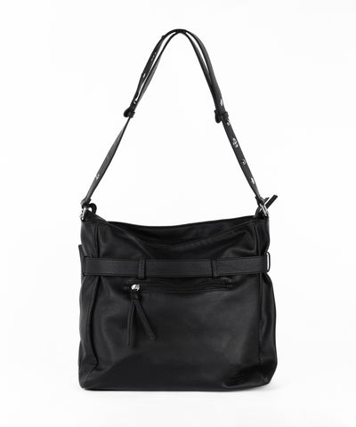 【 A4収納可 】ミニポーチ付きスタッズベルトヴィンテージフェイクレザーショルダーバッグ ／ mini poach SET studs belt vintage fake leather shoulder bag