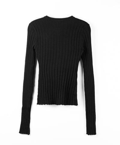 スリムフィットヘンリーネックリブトップス ／ slim fit henley neck ribbed tops