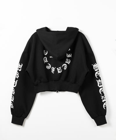 グランジロゴダブルジップショートパーカー ／ grunge logo double zip short hoodie