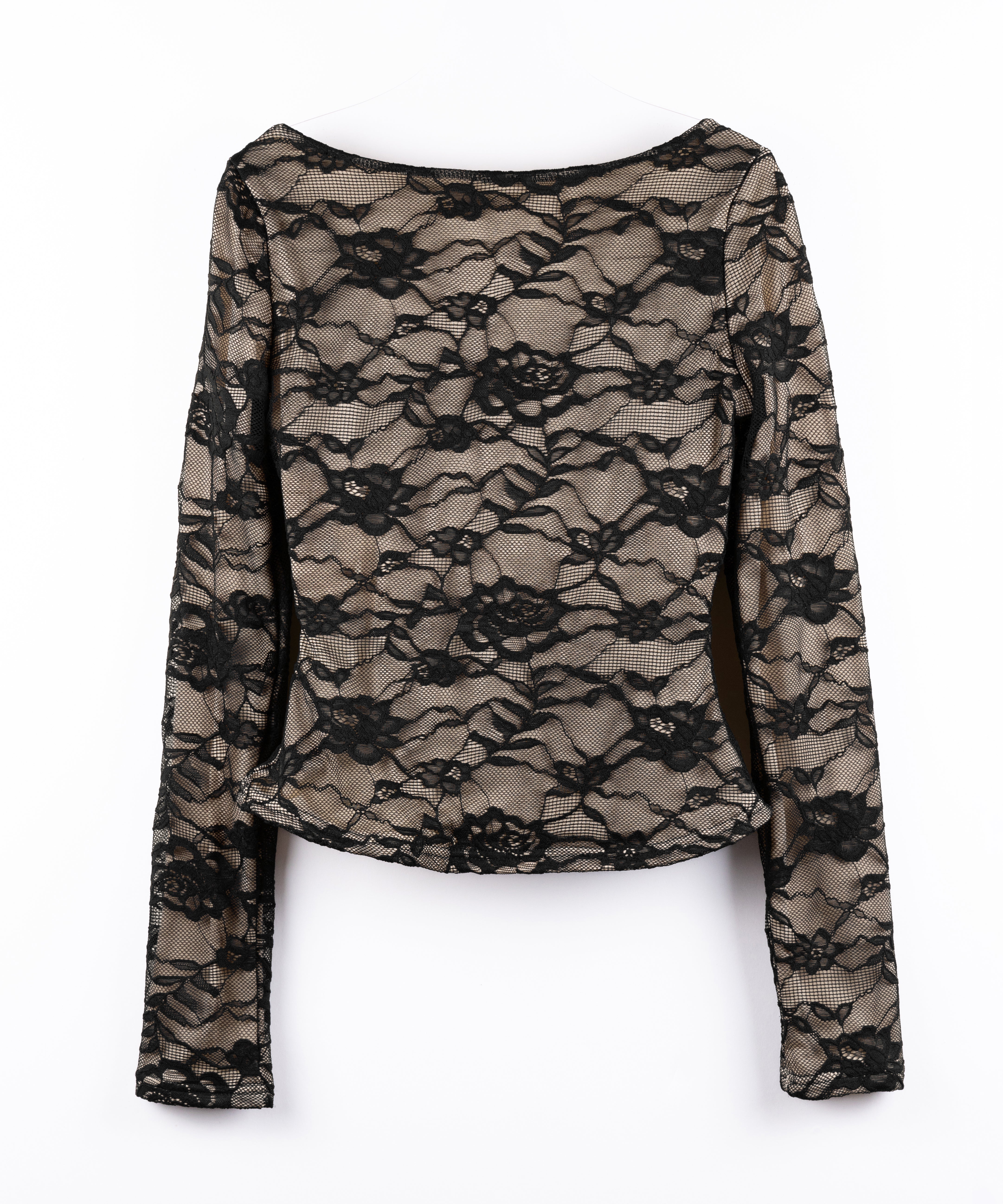 【 裏起毛 】フロントリボンレースレイヤードスクエアネックトップス ／ urakimo front ribbon lace layered square neck