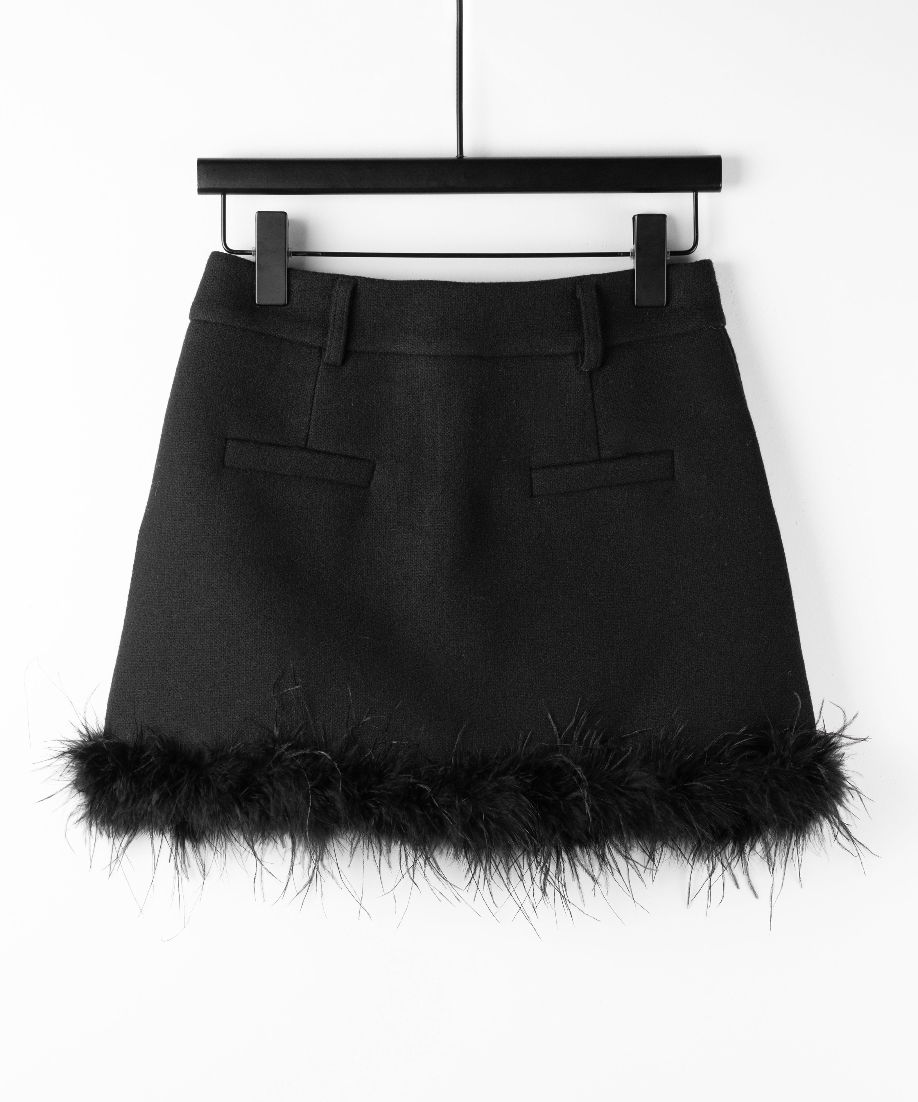 【 インナーパンツ裏地付 】ファードッキングウールライクレディミニスカート ／ fur docking woollike lady mini skirt