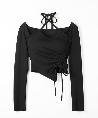 クロスリボンスクエアネック長袖Ｔシャツ ／ cross ribbon square neck long sleeve T-shirts