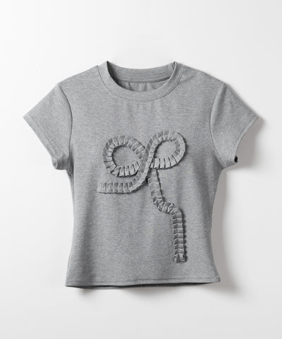 【 ３color 】フリルリボンモチーフスリムＴシャツ ／ frill ribbon motif slimT-shirt
