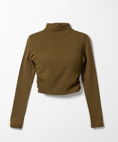 【 カップ付き ／ 裏起毛 】プチハイネックシャーリングショートカットソートップス