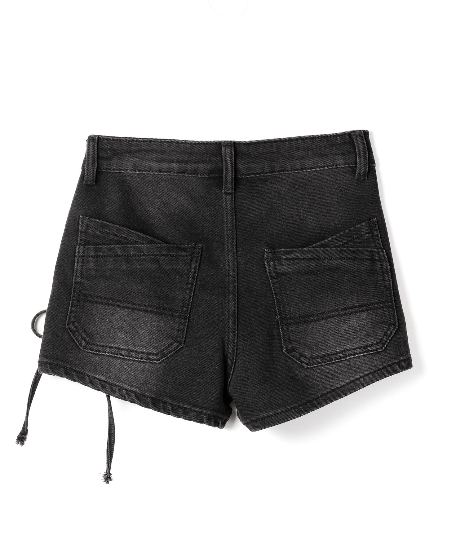 リボンストリングカーゴポケットデニムショートパンツ／ribbon string cargo pocket denim short pants
