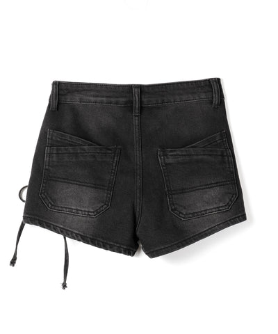 リボンストリングカーゴポケットデニムショートパンツ／ribbon string cargo pocket denim short pants