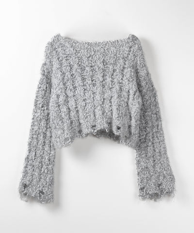 【 ２color 】マシュマロダメージショートニット ／ marshmallow damage short knit