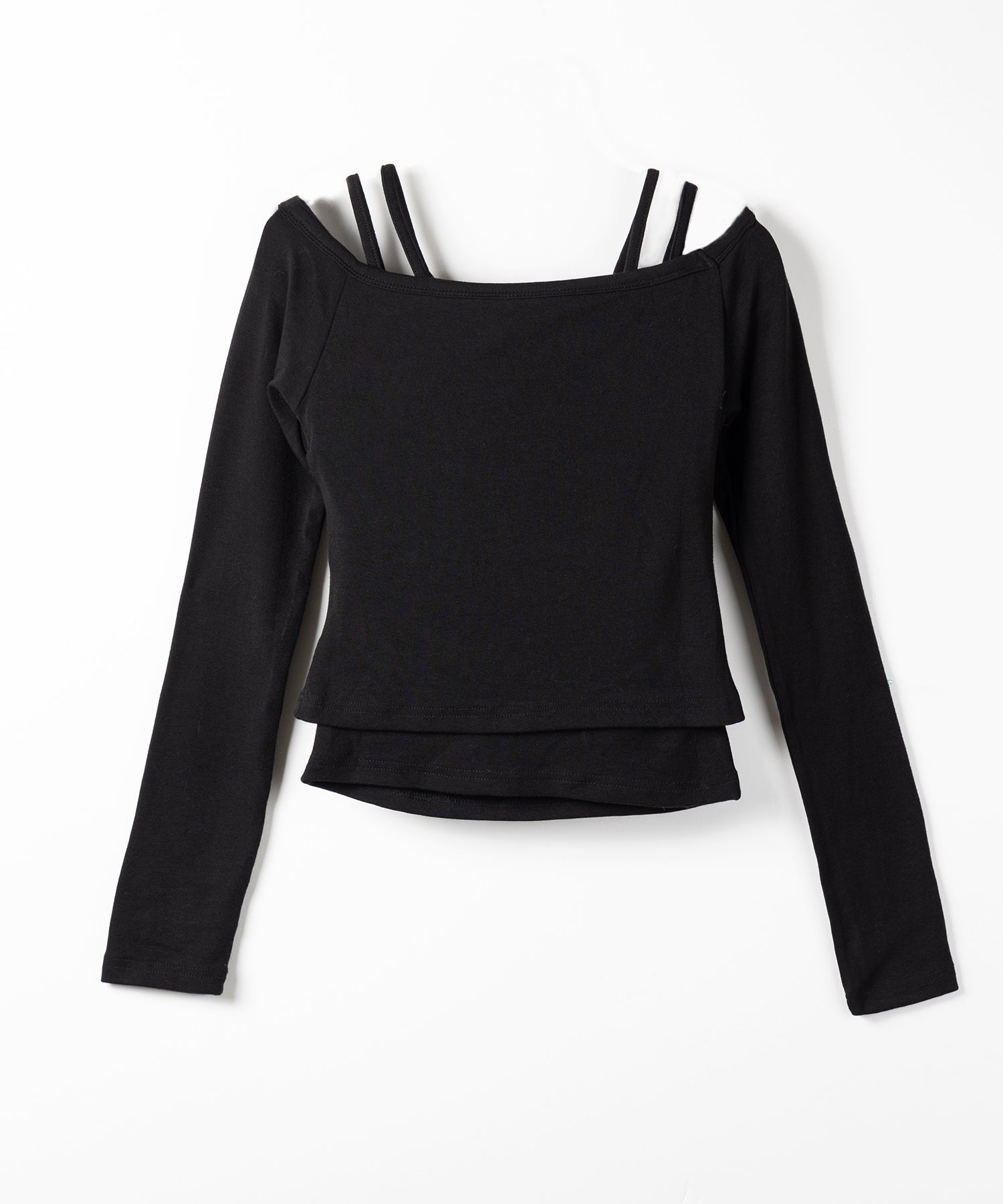 【 ２color 】レイヤードダブルストラップオフショルトップス ／ layerd double strap off shoulder tops