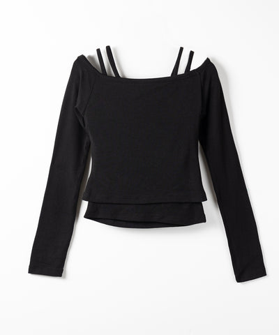 【 ２color 】レイヤードダブルストラップオフショルトップス ／ layerd double strap off shoulder tops