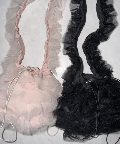 チュールフリル巾着ミニショルダーバッグ／ tulle frill drawstring mini shoulder bag