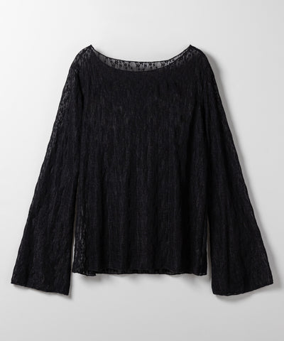 【 ２color 】ワイドスリーブオーバーシアーレーストップス ／ wide sleeve over sheer lace tops