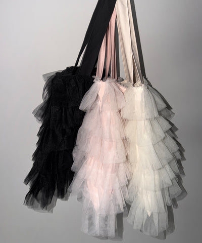 【 3color ／ A4収納可 】チュールフリルスクエアトートバッグ ／ tulle frill square tote bag