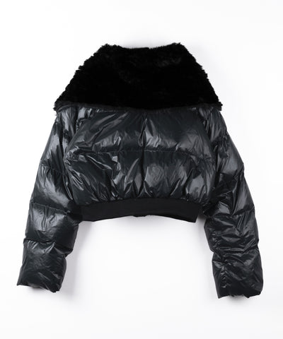 フェイクファー襟レディパフショートダウンジャケット ／ fakefur collar lady puff short down jacket