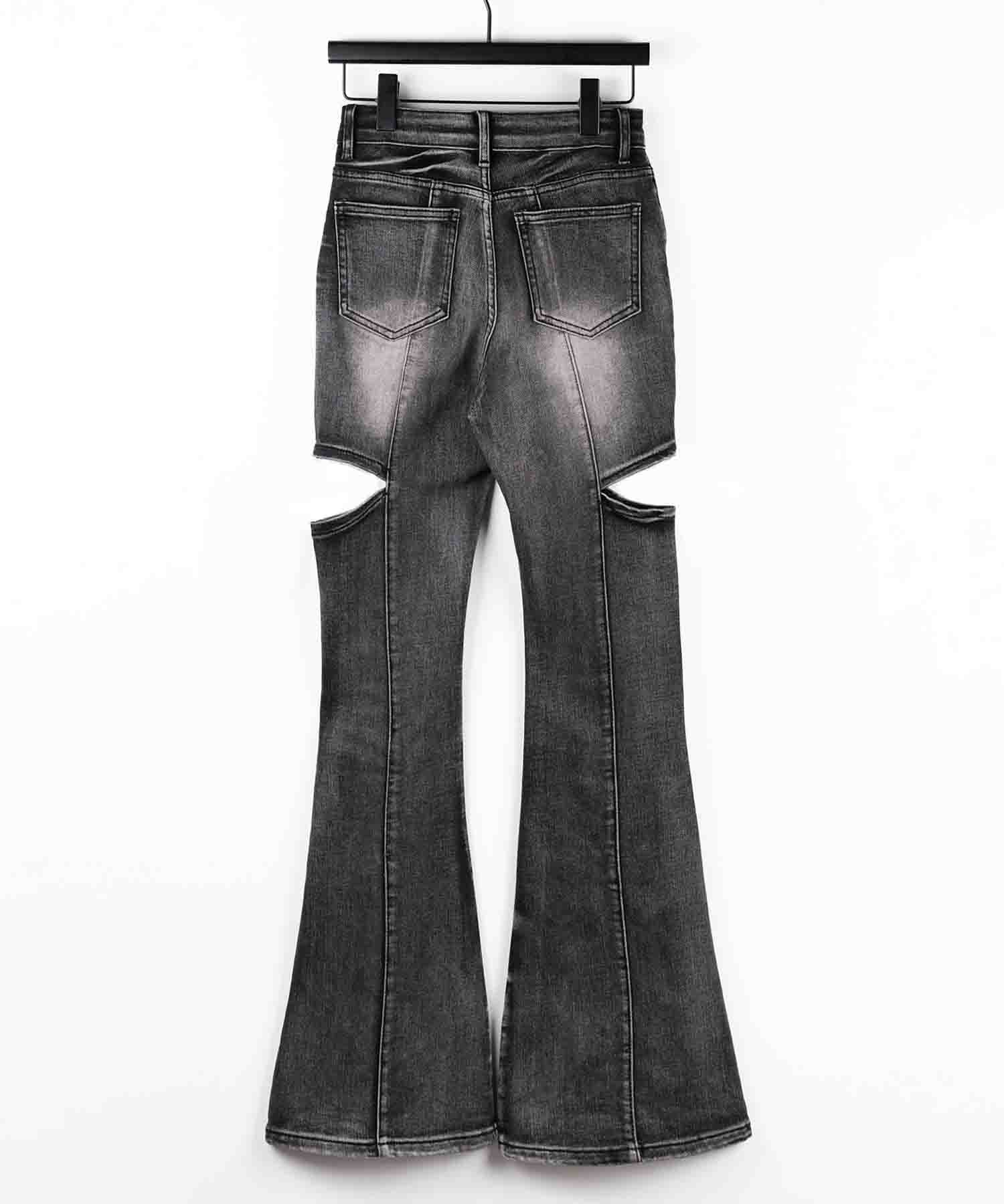 【 ２color ／ ３size 】カットアウトヴィンテージストレッチフレアデニム ／ cutout vintage stretch flare denim