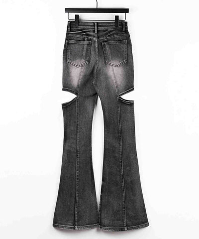 【 ２color ／ ３size 】カットアウトヴィンテージストレッチフレアデニム ／ cutout vintage stretch flare denim