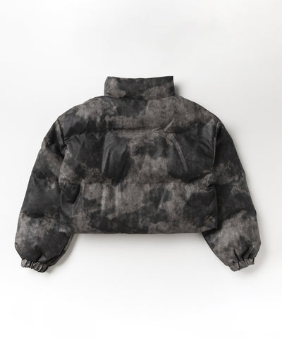 【 ２color 】ヴィンテージタイダイフェイクレザーショートダウンジャケット ／ vintage tyedye fake leather short down jacket