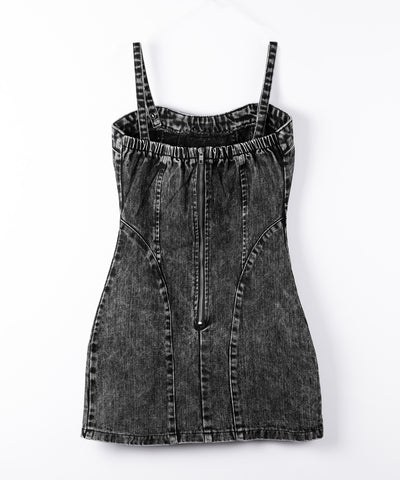 【 デニムセットアップ着用可能 】２WAYヴィンテージケミカルブリーチデニムベアミニワンピース ／ vintage chemical bleach denim bare mini onepiece
