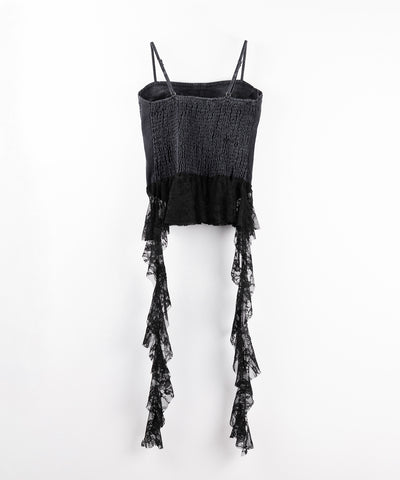 ヴィンテージライクレースフリルデニムビスチェ ／ vintage like lace frill denim bustier
