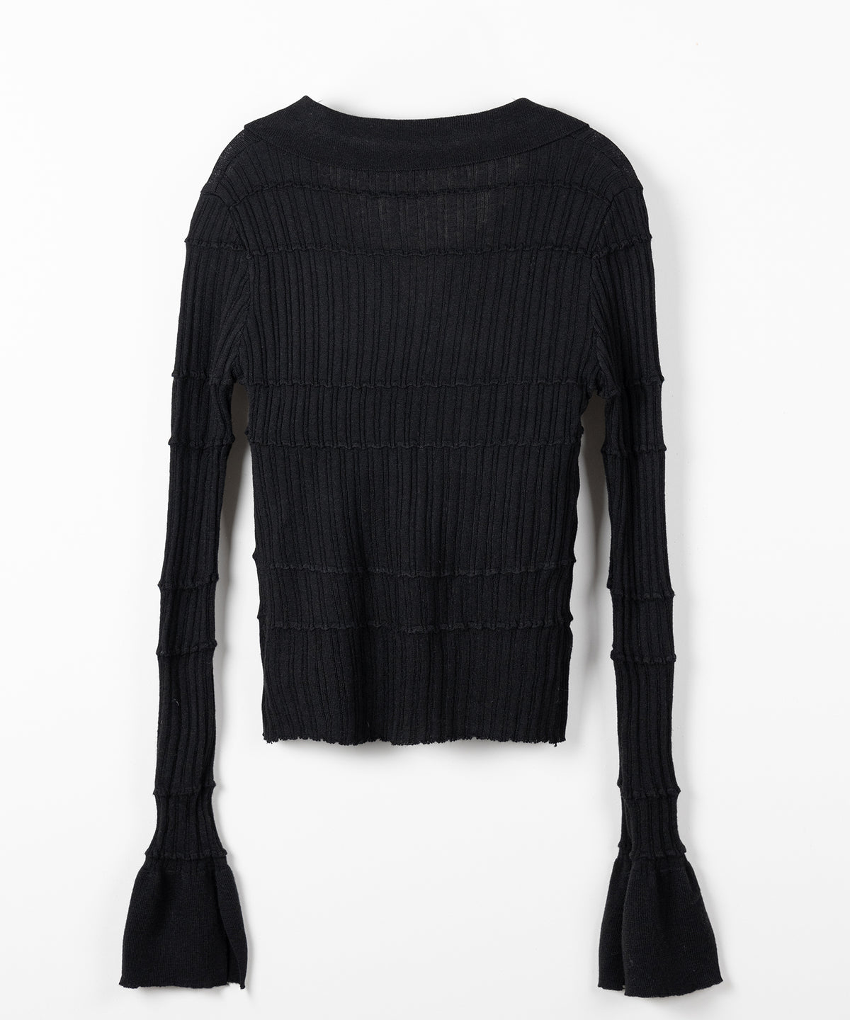 スキッパーネックスリムリブニットトップス ／ skipper neck slim rib knit tops