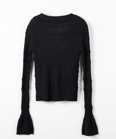 スキッパーネックスリムリブニットトップス ／ skipper neck slim rib knit tops