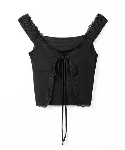 フロントリボンレイヤードリブキャミタンク ／ front ribbon layered lib camisole tank