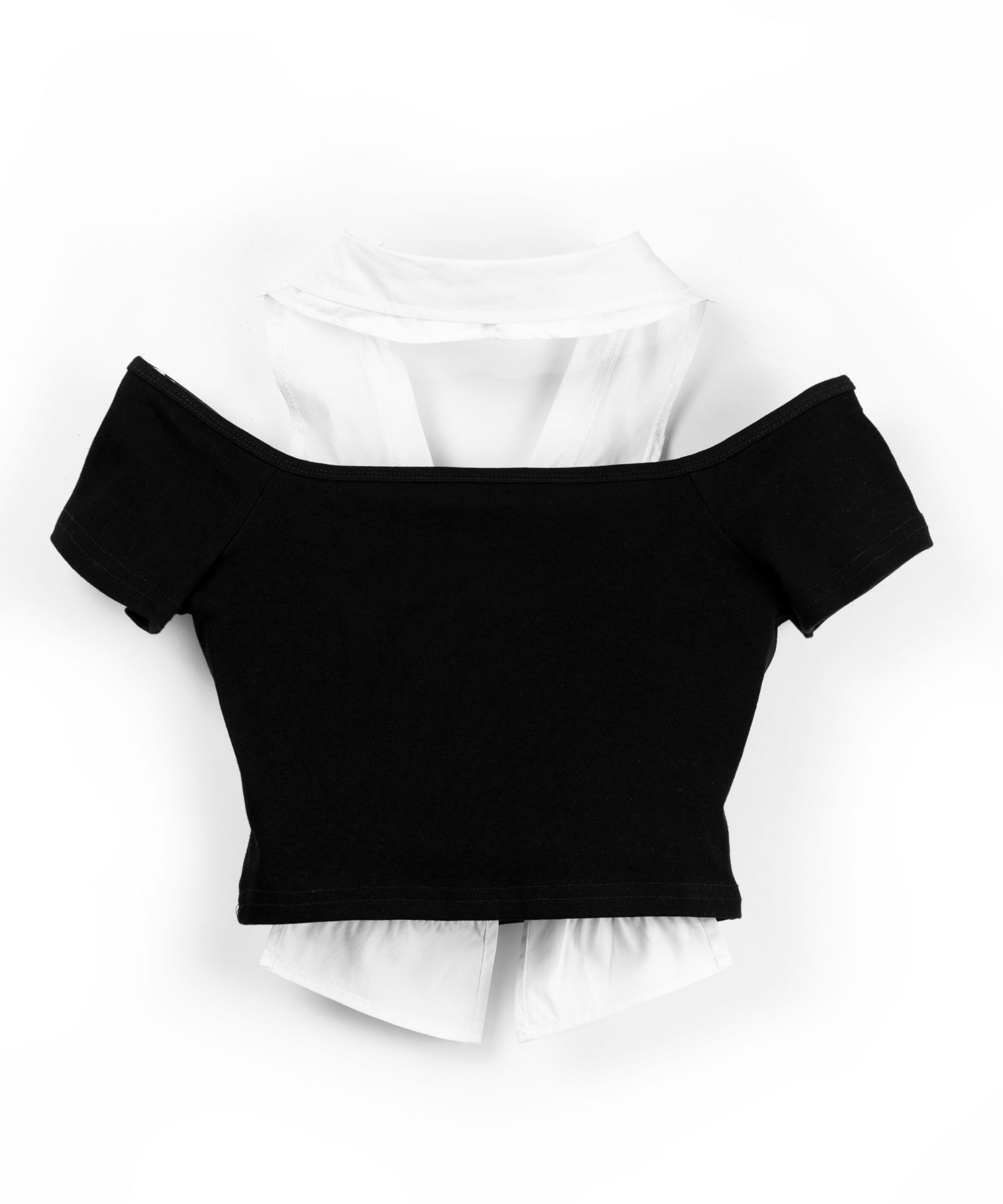 シャツレイヤードヘンリーネックカットアウトトップス ／ shirt layered henlyneck cutout tops
