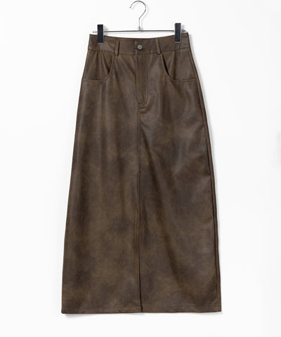 【 ３color ／ ３size 】フロントスリットヴィンテージフェイクレザースカート