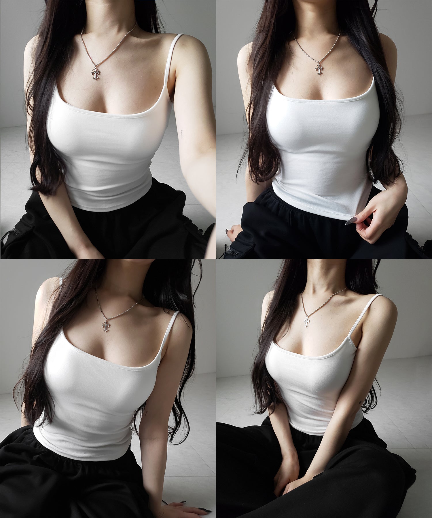 【 カップ付き 】スクエアネックストラップスリムキャミソール ／ square neck strap slim camisole
